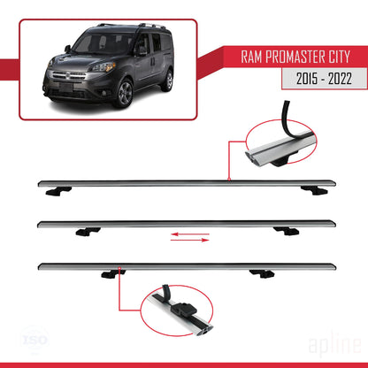 Compatible avec Ram Promaster City (636) 2015-2022 BASIC Model Barres de Toit Railing Porte-Bagages de Voiture Gris Aluminium 2 Barres