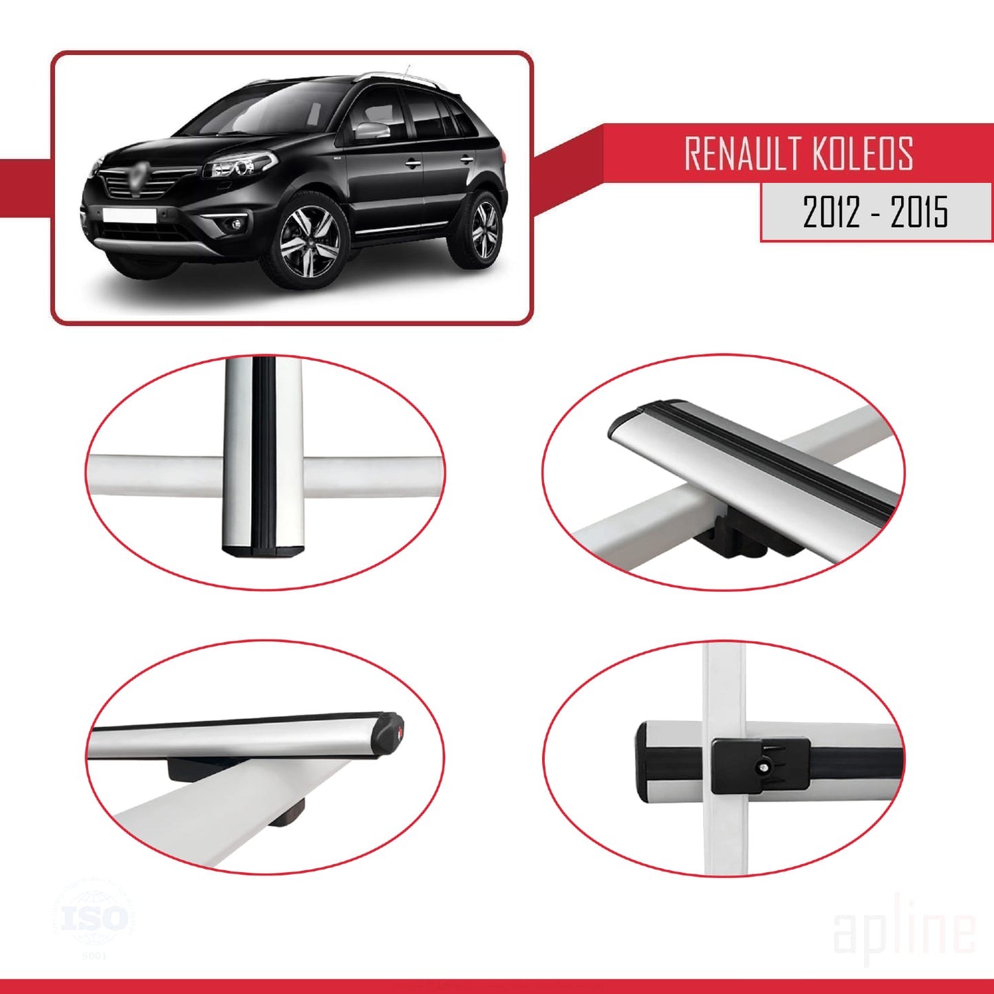 Compatible avec Renault Koleos (HY) Post-Facelift 2012-2015 BASIC Model Barres de Toit Railing Porte-Bagages de Voiture Gris Aluminium 3 Barres