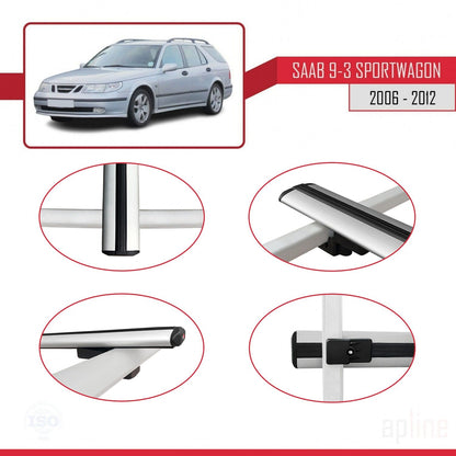 Compatible avec Saab 9-3 II Break 2006-2012 BASIC Model Barres de Toit Railing Porte-Bagages de Voiture Gris Aluminium 2 Barres