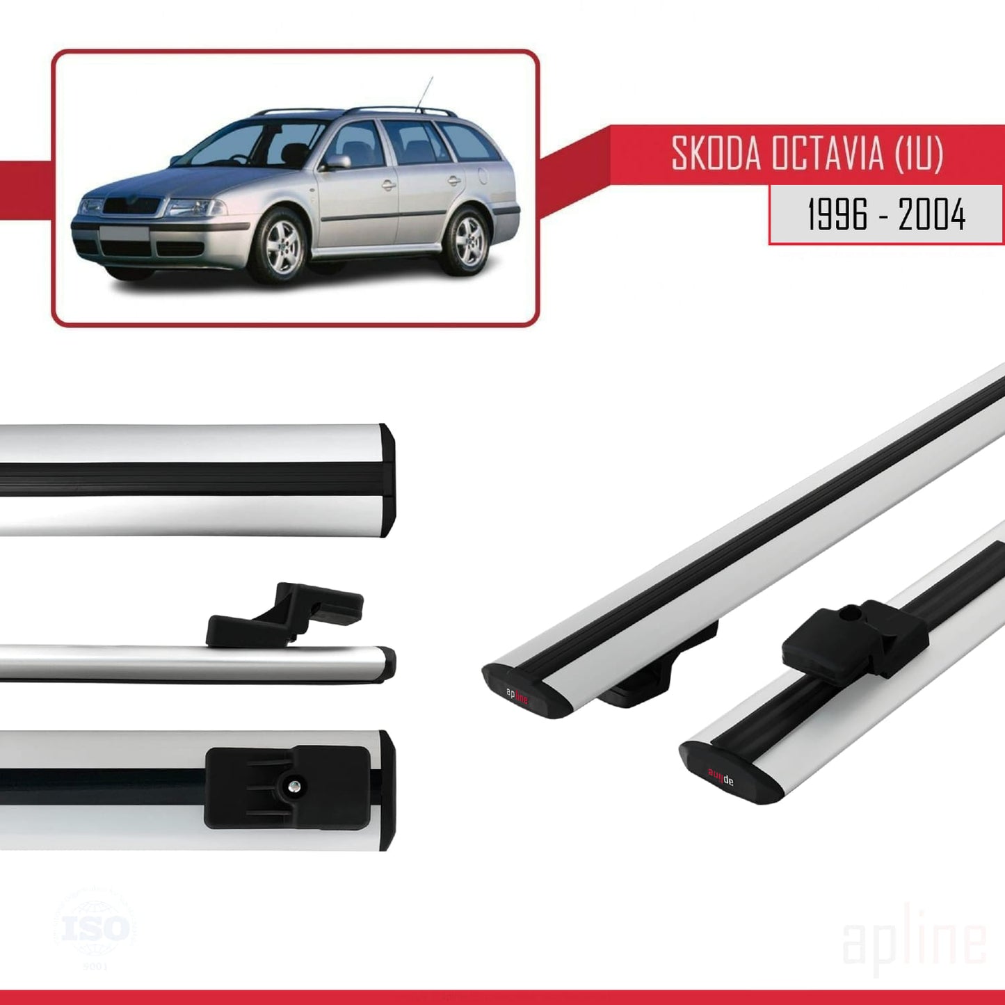 Compatible with Skoda Octavia (1U) 1996-2004 BASIC Model Car Roof Rack Cross Bar Grey Aluminium 2 Bars