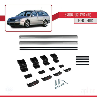 Compatible with Skoda Octavia (1U) 1996-2004 BASIC Model Car Roof Rack Cross Bar Grey Aluminium 2 Bars