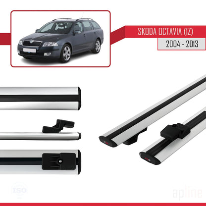 Compatible with Skoda Octavia 2 (1Z) 2004-2013 BASIC Model Car Roof Rack Cross Bar Grey Aluminium 2 Bars
