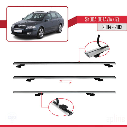Compatible with Skoda Octavia 2 (1Z) 2004-2013 BASIC Model Car Roof Rack Cross Bar Grey Aluminium 2 Bars