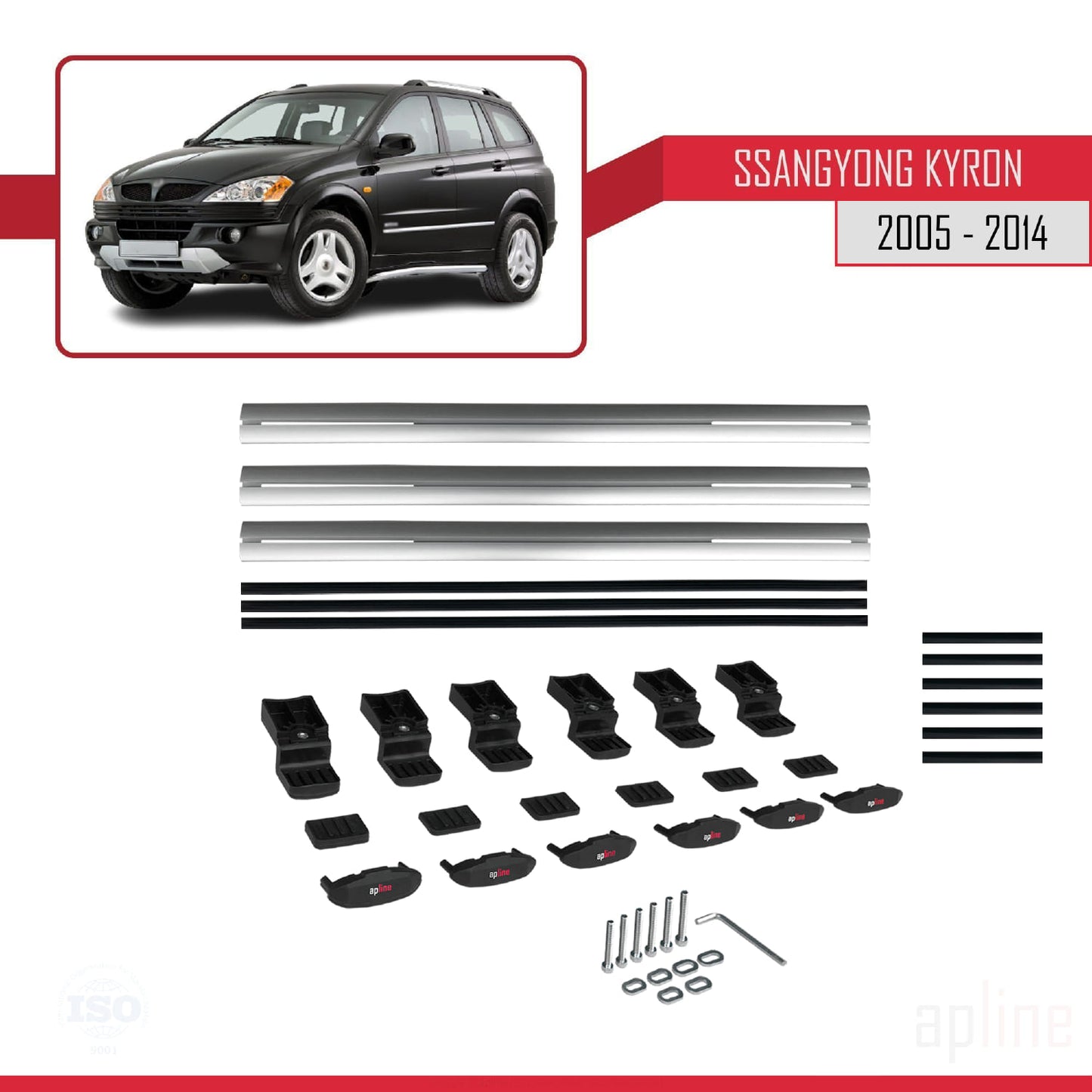 Compatible avec Ssangyong Kyron 2005-2014 BASIC Model Barres de Toit Railing Porte-Bagages de Voiture Gris Aluminium 3 Barres