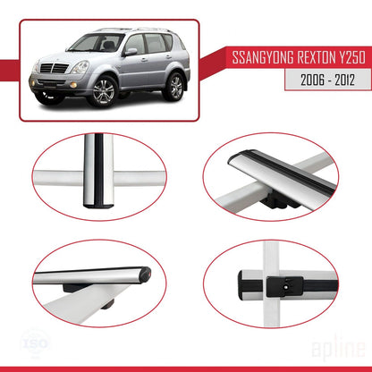 Compatible with Ssangyong Rexton (Y250) 2006-2012 BASIC Model Car Roof Rack Cross Bar Grey Aluminium 2 Bars