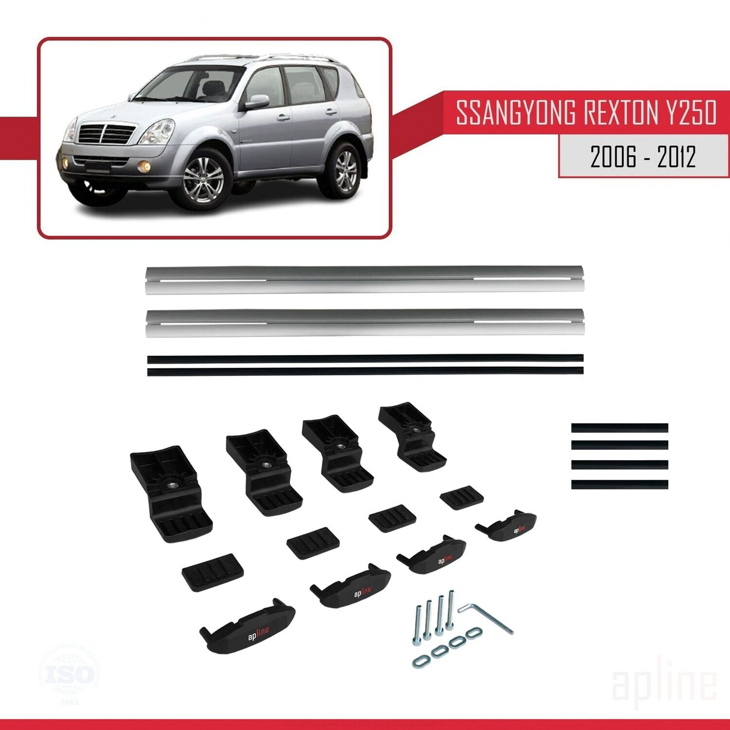 Compatible with Ssangyong Rexton (Y250) 2006-2012 BASIC Model Car Roof Rack Cross Bar Grey Aluminium 2 Bars