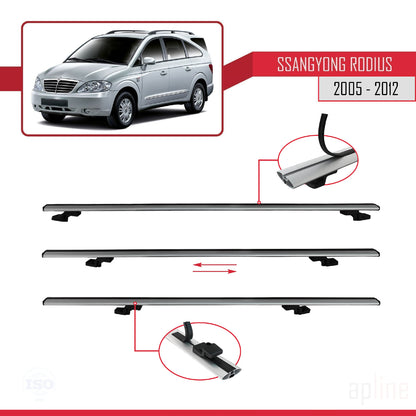 Compatible avec Ssangyong Rodius 2005-2012 BASIC Model Barres de Toit Railing Porte-Bagages de Voiture Gris Aluminium 3 Barres