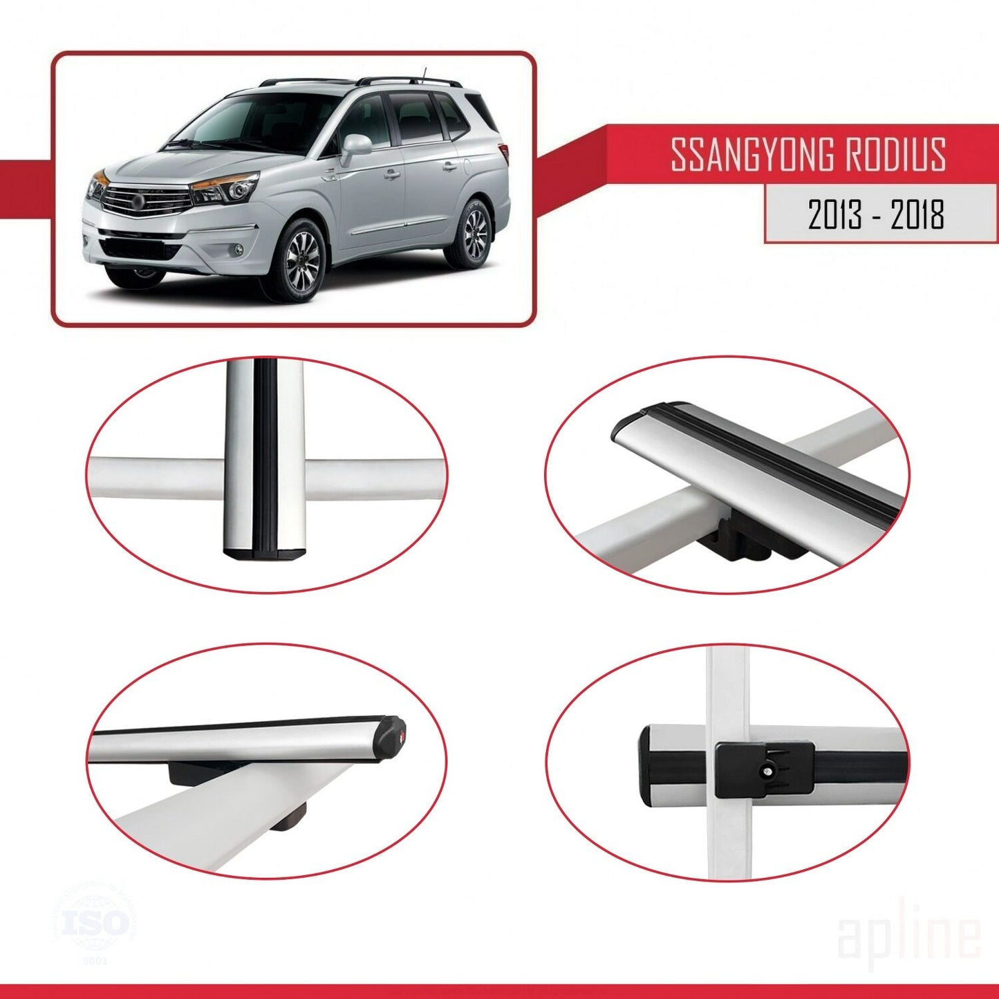 Compatible avec Ssangyong Rodius 2 2013-2018 BASIC Model Barres de Toit Railing Porte-Bagages de Voiture Gris Aluminium 3 Barres