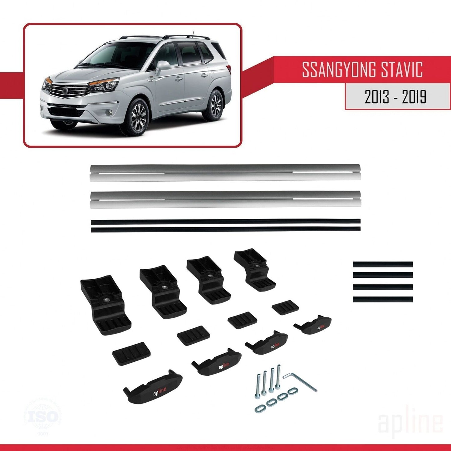 Compatible avec Ssangyong Stavic 2 2013-2019 BASIC Model Barres de Toit Railing Porte-Bagages de Voiture Gris Aluminium 2 Barres