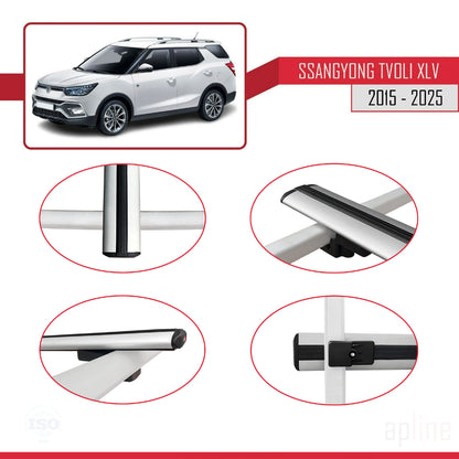 Compatible avec Ssangyong Tivoli XLV 2015-2025 BASIC Model Barres de Toit Railing Porte-Bagages de Voiture Gris Aluminium 3 Barres