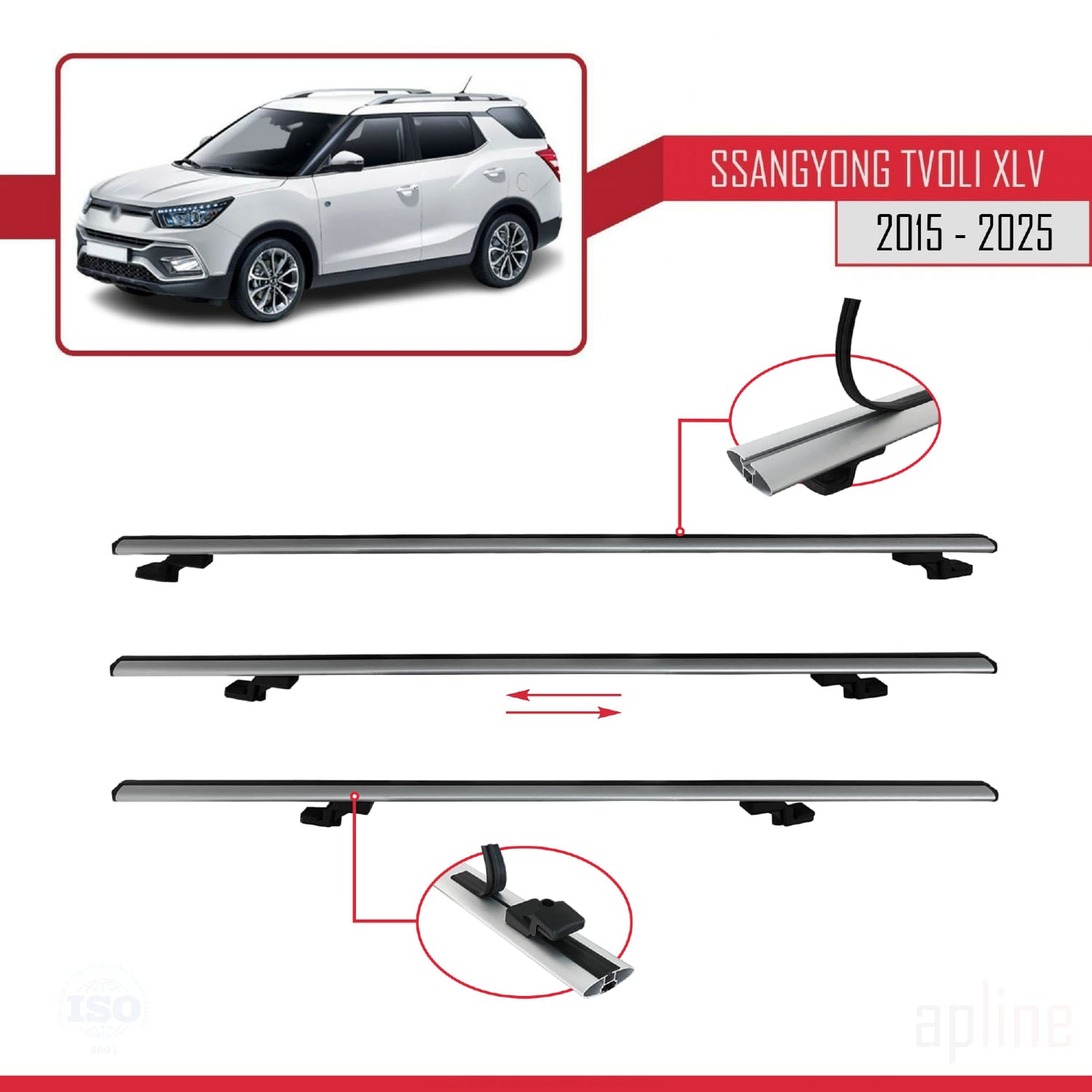 Compatible avec Ssangyong Tivoli XLV 2015-2025 BASIC Model Barres de Toit Railing Porte-Bagages de Voiture Gris Aluminium 2 Barres