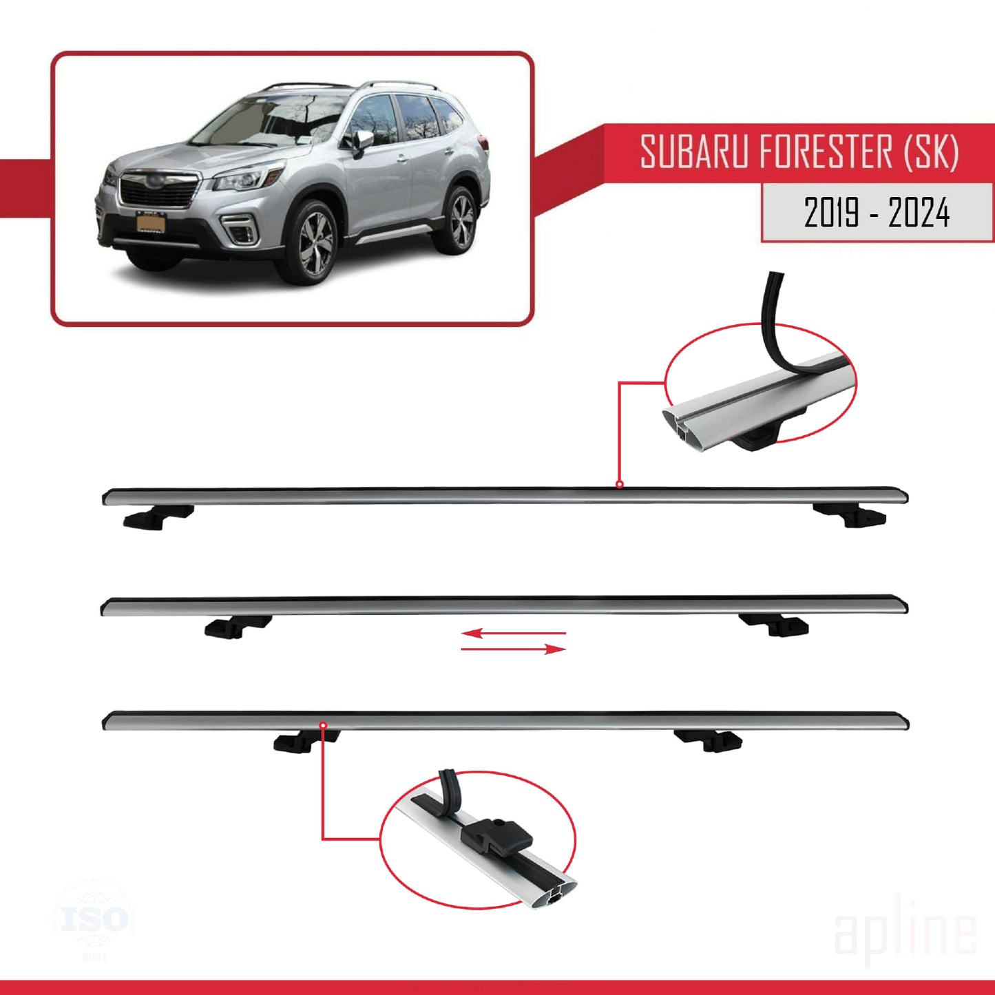 Compatible avec Subaru Forester 5 (SK) 2019-2024 BASIC Model Barres de Toit Railing Porte-Bagages de Voiture Gris Aluminium 2 Barres