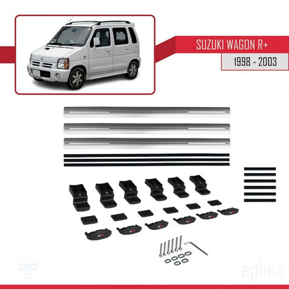 Compatible avec Suzuki Wagon R+ 1998-2003 BASIC Model Barres de Toit Railing Porte-Bagages de Voiture Gris Aluminium 3 Barres