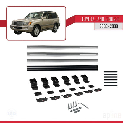Compatible avec Toyota Land Cruiser (J100) 2003-2007 BASIC Model Barres de Toit Railing Porte-Bagages de Voiture Gris Aluminium 3 Barres