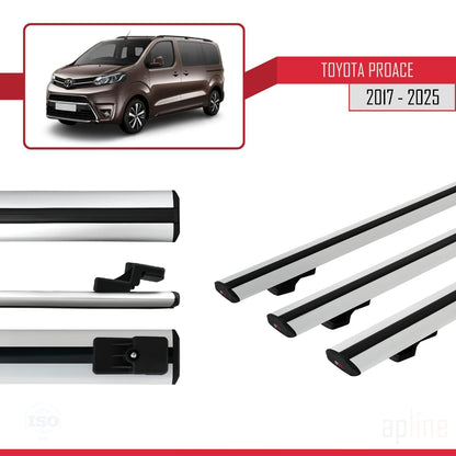 Compatible avec Toyota Proace 2017-2025 BASIC Model Barres de Toit Railing Porte-Bagages de Voiture Gris Aluminium 3 Barres