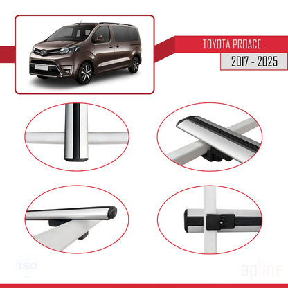 Compatible avec Toyota Proace 2017-2025 BASIC Model Barres de Toit Railing Porte-Bagages de Voiture Gris Aluminium 2 Barres