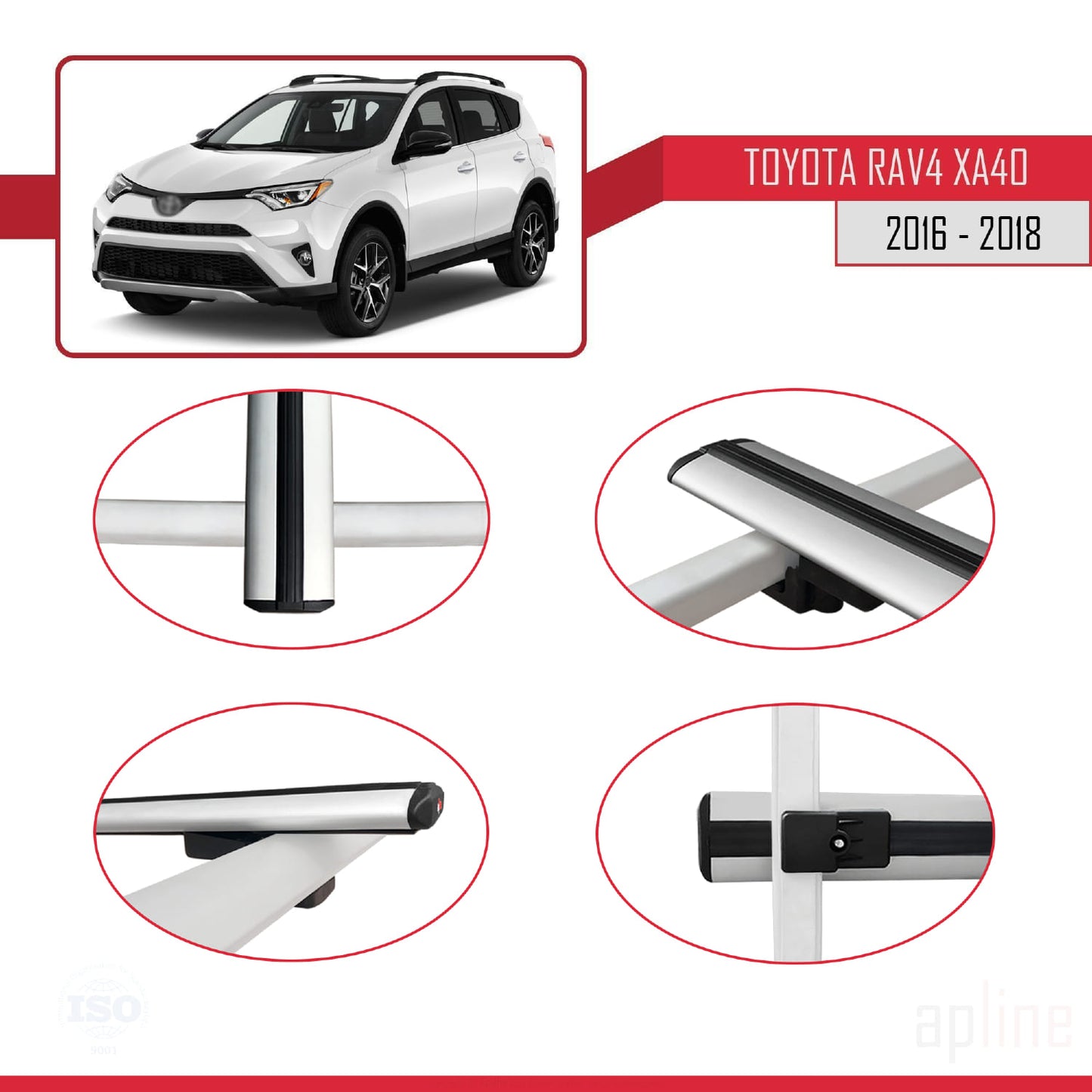 Compatible avec Toyota RAV4 IV (XA40) Post-Facelift 2016-2018 BASIC Model Barres de Toit Railing Porte-Bagages de Voiture Gris Aluminium 2 Barres