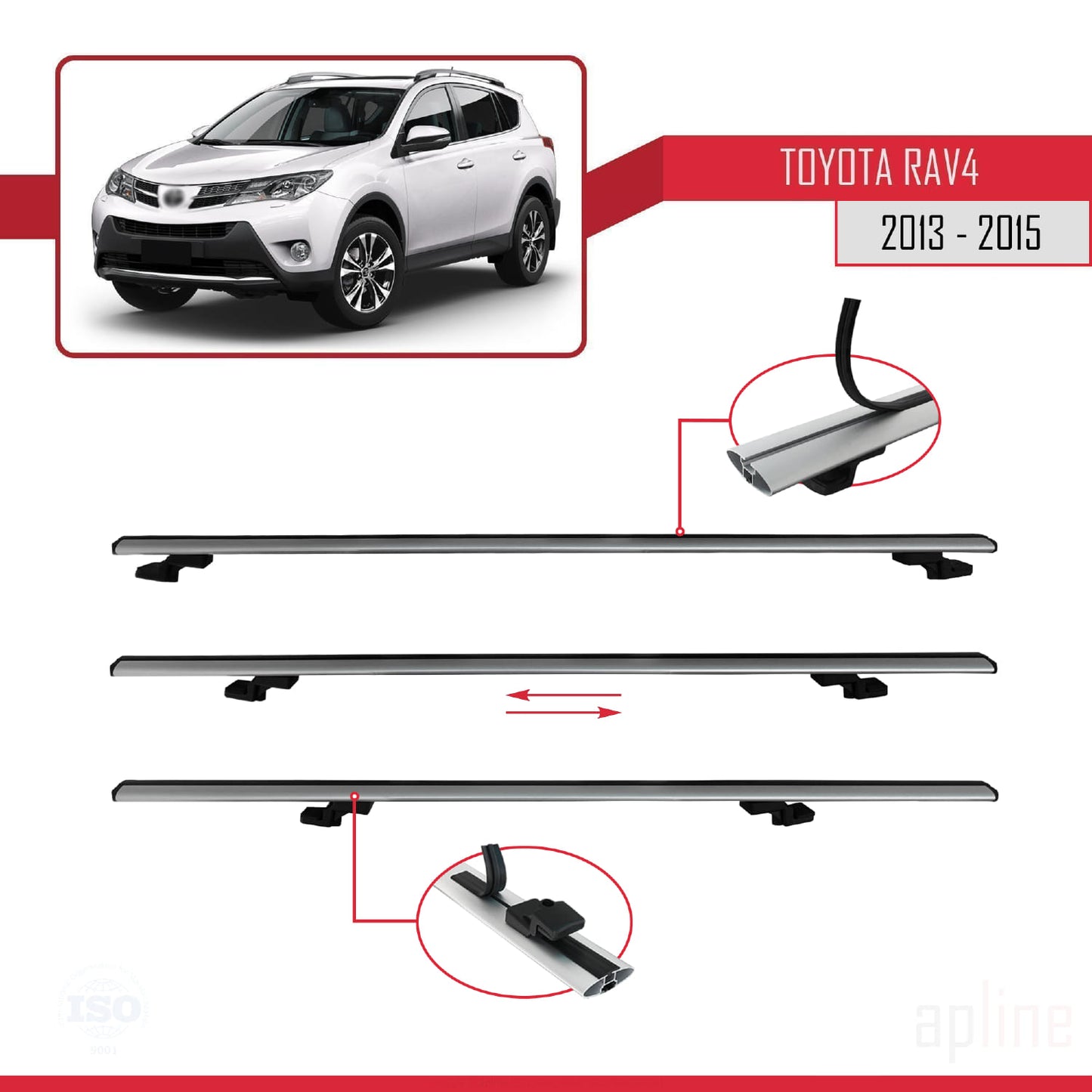 Compatible avec Toyota RAV4 IV (XA40) Pre-Facelift 2013-2015 BASIC Model Barres de Toit Railing Porte-Bagages de Voiture Gris Aluminium 2 Barres