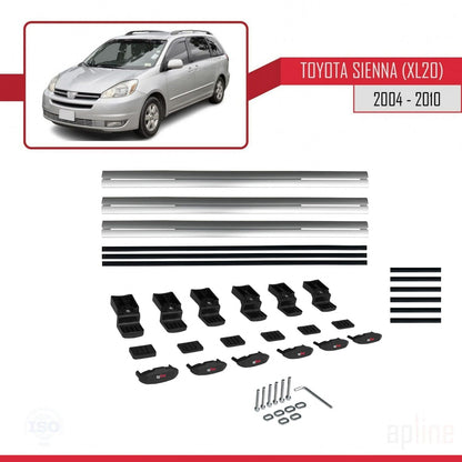 Compatible avec Toyota Sienna 2 (XL20) 2004-2010 BASIC Model Barres de Toit Railing Porte-Bagages de Voiture Gris Aluminium 3 Barres