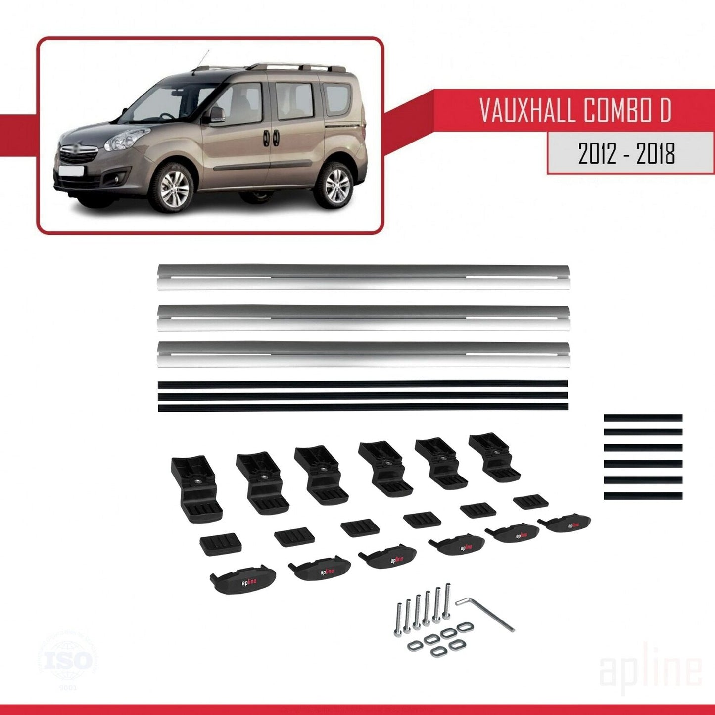 Compatible avec Vauxhall Combo D 2012-2018 BASIC Model Barres de Toit Railing Porte-Bagages de Voiture Gris Aluminium 3 Barres