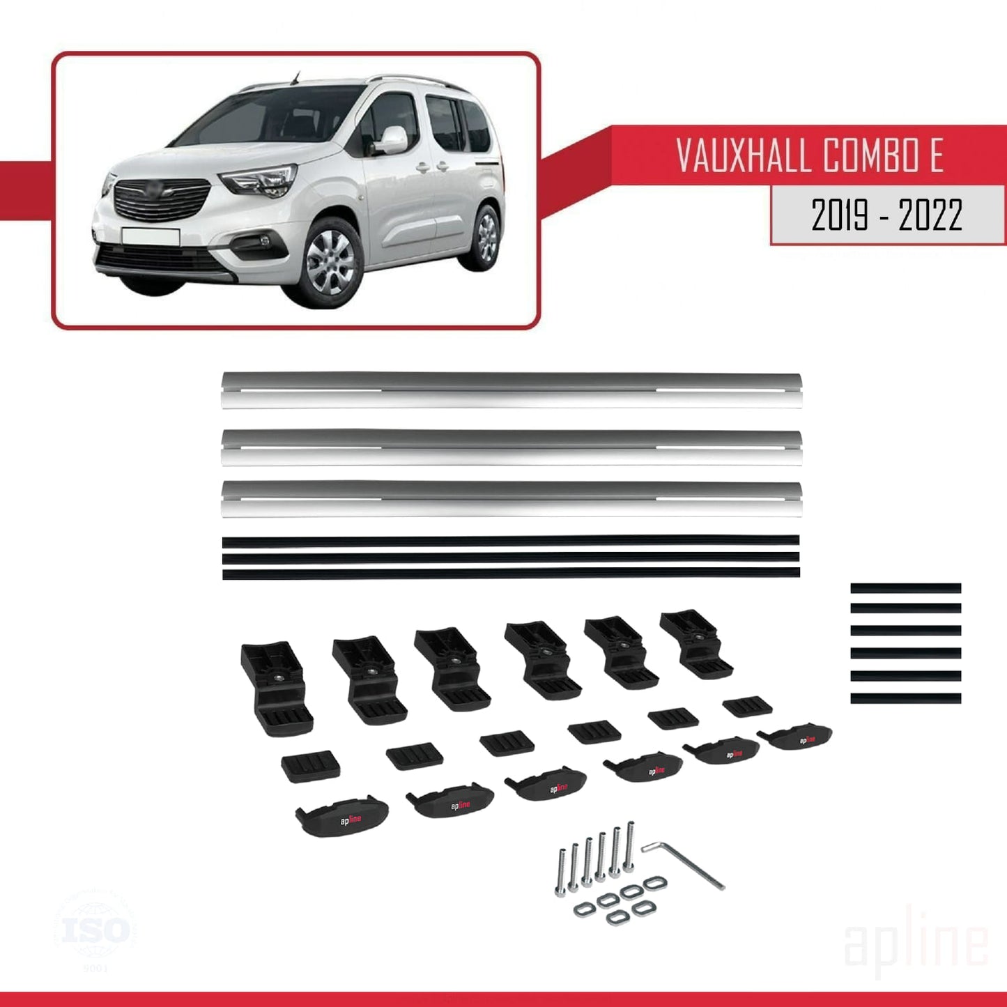 Compatible avec Vauxhall Combo E Life 2019-2022 BASIC Model Barres de Toit Railing Porte-Bagages de Voiture Gris Aluminium 3 Barres