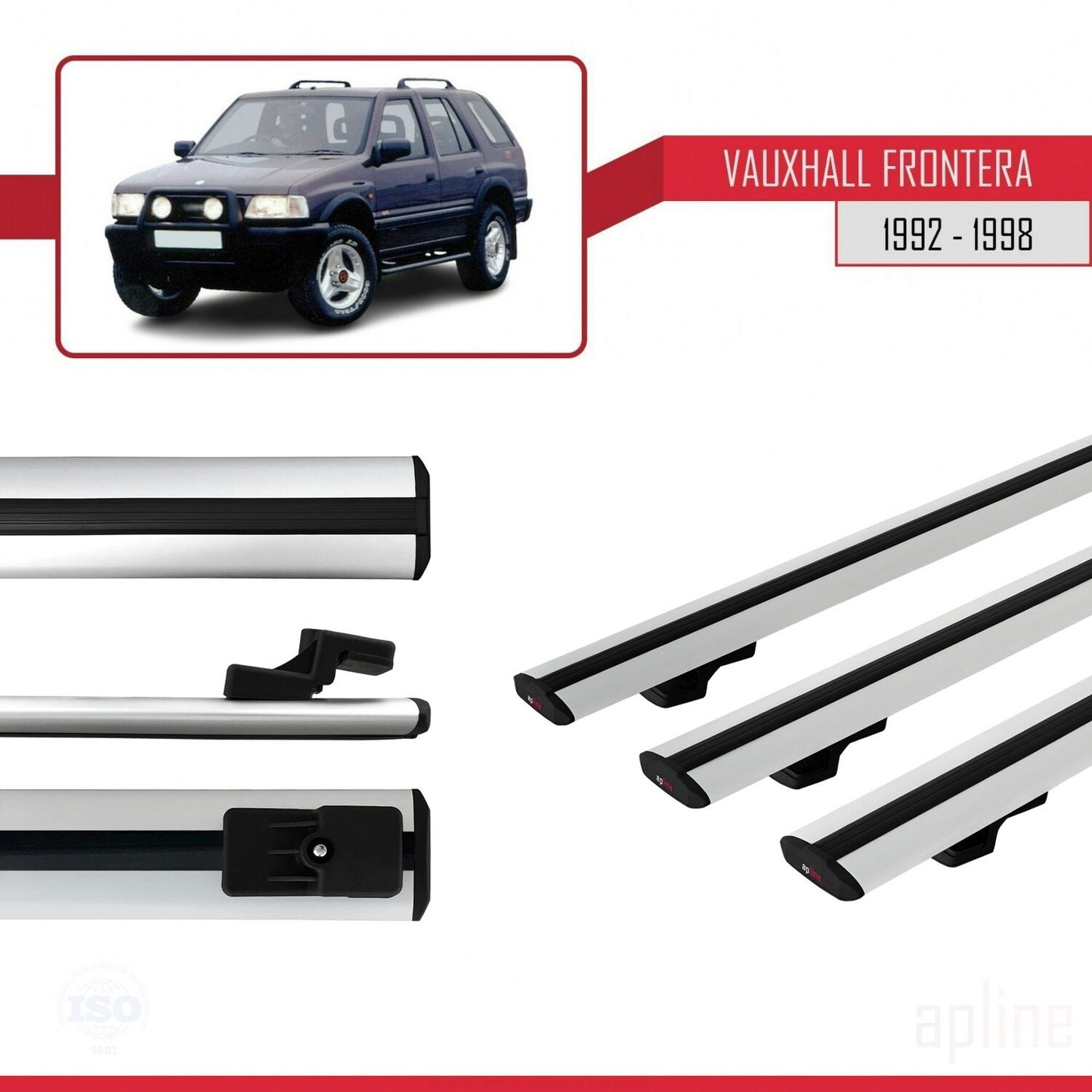 Compatible avec Vauxhall Frontera 1992-1998 BASIC Model Barres de Toit Railing Porte-Bagages de Voiture Gris Aluminium 3 Barres