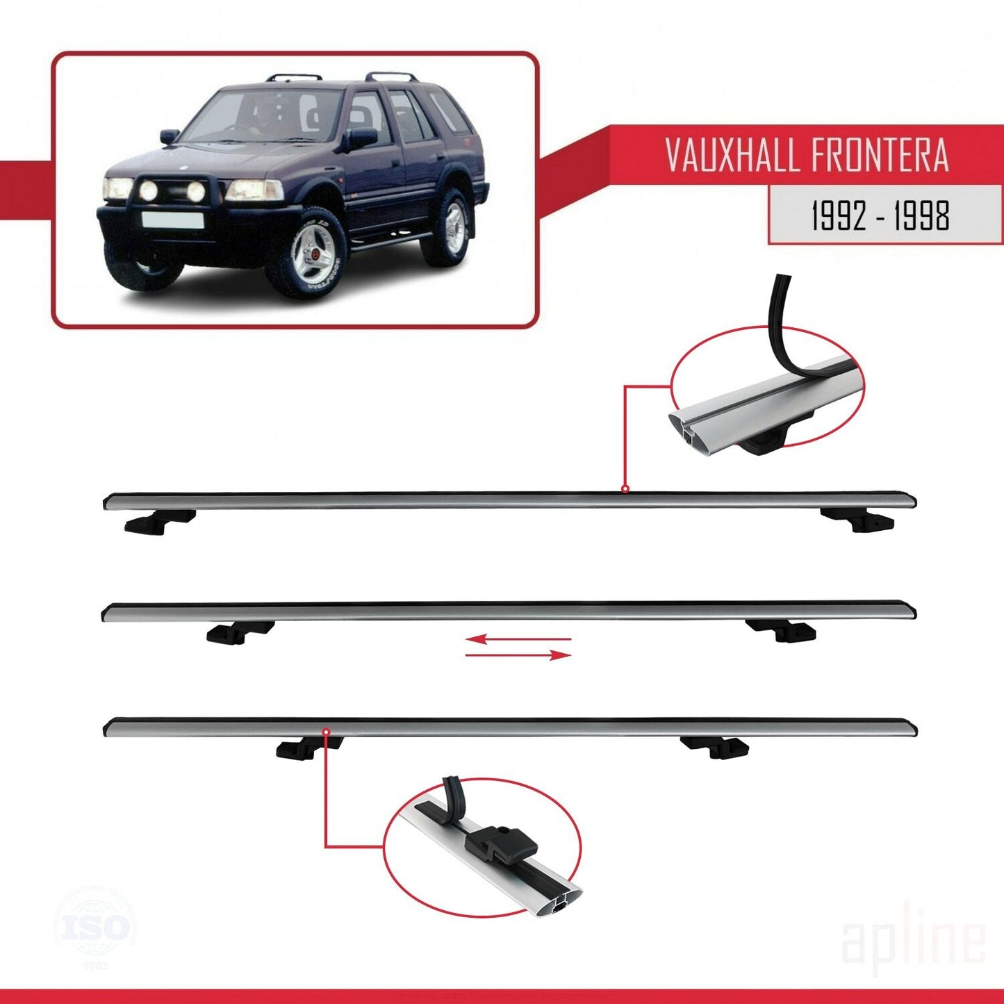 Compatible avec Vauxhall Frontera 1992-1998 BASIC Model Barres de Toit Railing Porte-Bagages de Voiture Gris Aluminium 3 Barres