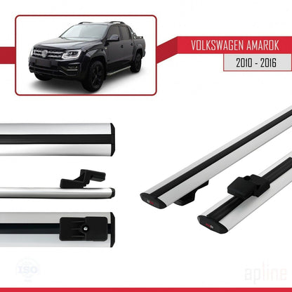 Compatible avec Volkswagen Amarok (2F) Pre-Facelift 2010-2016 BASIC Model Barres de Toit Railing Porte-Bagages de Voiture Gris Aluminium 2 Barres