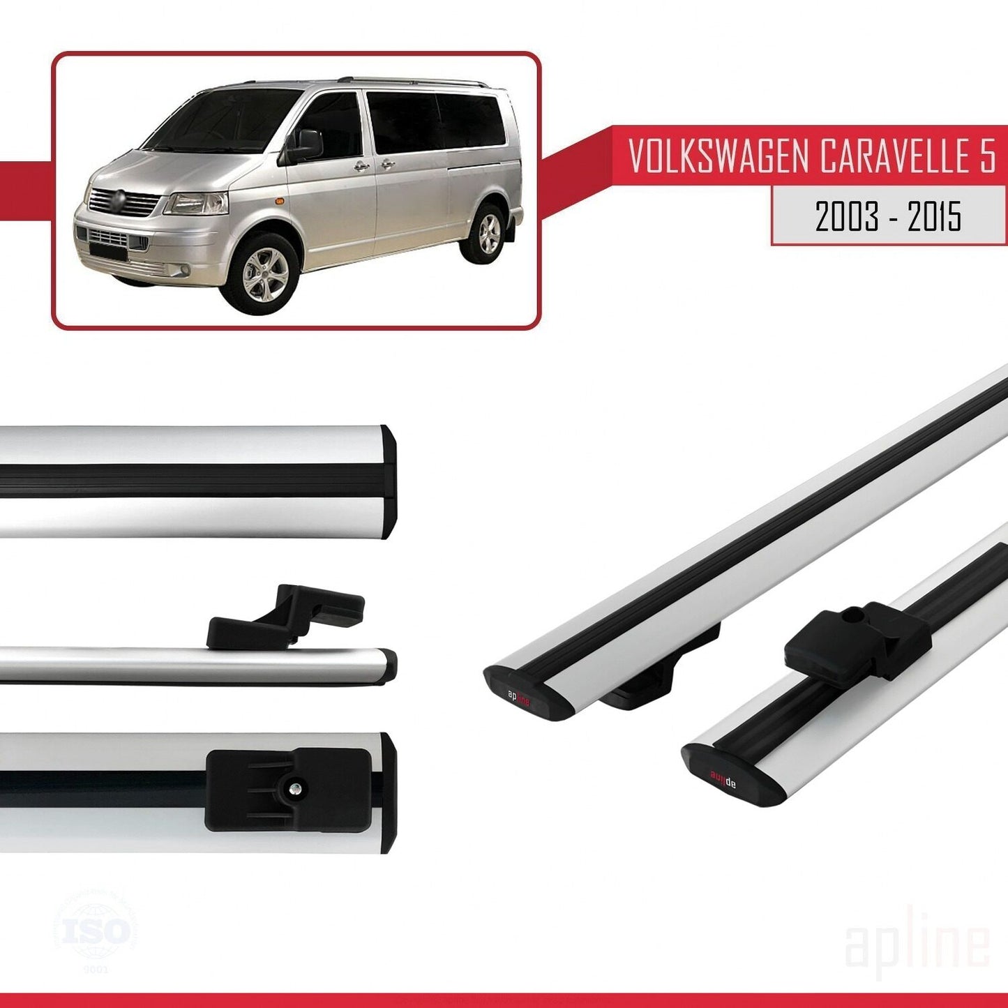 Compatible avec Volkswagen T5 Caravelle 2003-2015 BASIC Model Barres de Toit Railing Porte-Bagages de Voiture Gris Aluminium 2 Barres