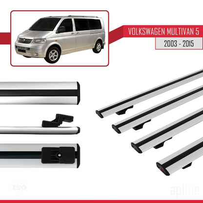Compatible avec Volkswagen T5 Multivan 2003-2015 BASIC Model Barres de Toit Railing Porte-Bagages de Voiture Gris Aluminium 4 Barres