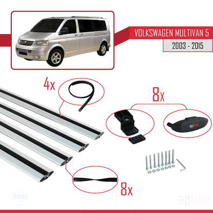 Compatible avec Volkswagen T5 Multivan 2003-2015 BASIC Model Barres de Toit Railing Porte-Bagages de Voiture Gris Aluminium 4 Barres