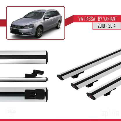 Compatible avec Volkswagen Passat B7 (3C) Variant 2010-2014 BASIC Model Barres de Toit Railing Porte-Bagages de Voiture Gris Aluminium 3 Barres