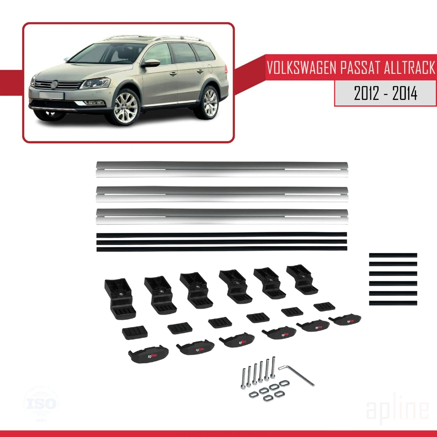 Compatible avec Volkswagen Passat B7 (3C) Alltrack 2012-2014 BASIC Model Barres de Toit Railing Porte-Bagages de Voiture Gris Aluminium 3 Barres