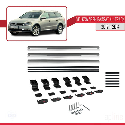 Compatible avec Volkswagen Passat B7 (3C) Alltrack 2012-2014 BASIC Model Barres de Toit Railing Porte-Bagages de Voiture Gris Aluminium 3 Barres