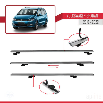 Compatible avec Volkswagen Sharan 2 (7N) 2010-2022 BASIC Model Barres de Toit Railing Porte-Bagages de Voiture Gris Aluminium 3 Barres