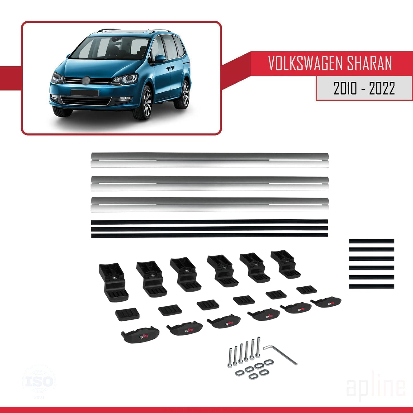 Compatible avec Volkswagen Sharan 2 (7N) 2010-2022 BASIC Model Barres de Toit Railing Porte-Bagages de Voiture Gris Aluminium 3 Barres