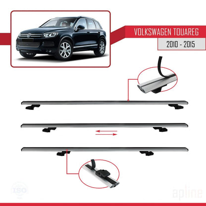 Compatible avec Volkswagen Touareg 2 (7P) Pre-Facelift 2010-2015 BASIC Model Barres de Toit Railing Porte-Bagages de Voiture Gris Aluminium 2 Barres