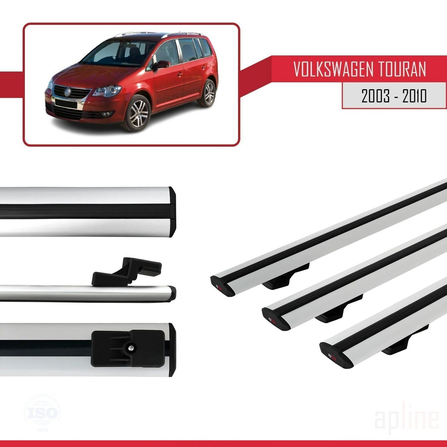 Compatible avec Volkswagen Touran (1T) Pre-Facelift 2003-2010 BASIC Model Barres de Toit Railing Porte-Bagages de Voiture Gris Aluminium 3 Barres