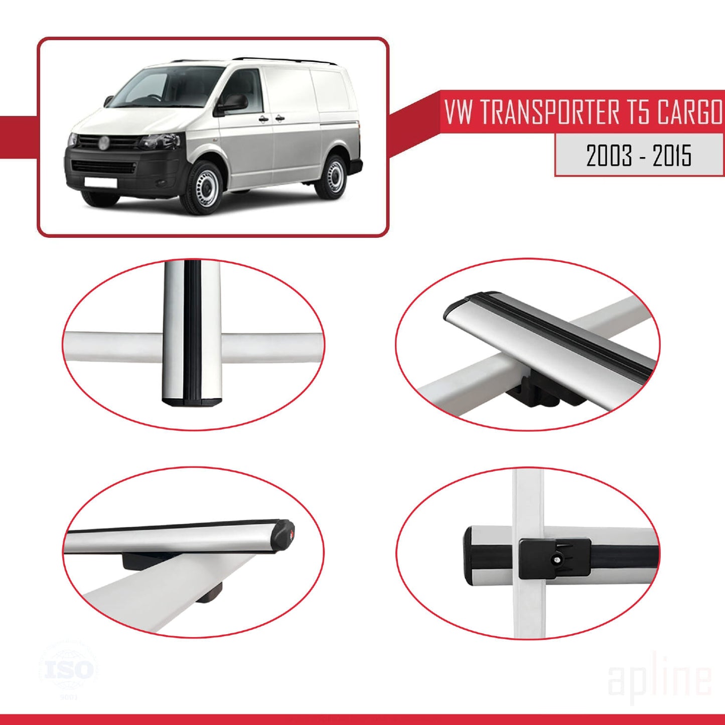 Compatible avec Volkswagen T5 Transporter 2003-2015 BASIC Model Barres de Toit Railing Porte-Bagages de Voiture Gris Aluminium 4 Barres