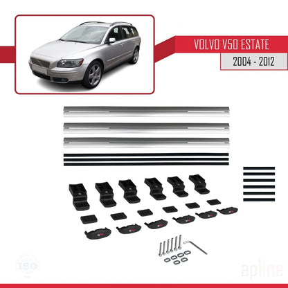 Compatible avec Volvo V50 2004-2012 BASIC Model Barres de Toit Railing Porte-Bagages de Voiture Gris Aluminium 3 Barres