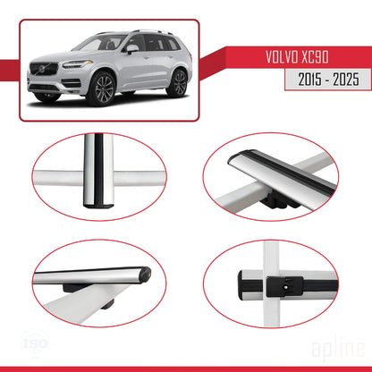 Compatible avec Volvo XC90 II 2015-2025 BASIC Model Barres de Toit Railing Porte-Bagages de Voiture Gris Aluminium 2 Barres