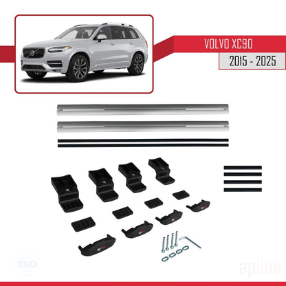 Compatible avec Volvo XC90 II 2015-2025 BASIC Model Barres de Toit Railing Porte-Bagages de Voiture Gris Aluminium 2 Barres
