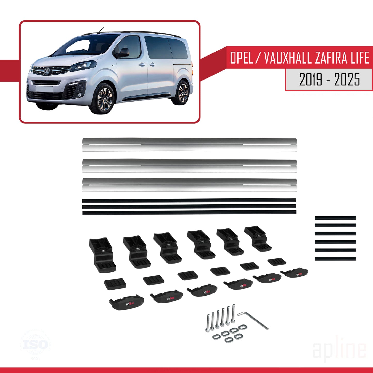 Compatible with Opel Zafira Life 2019-2025 BASIC Model Car Roof Rack Cross Bar Grey Aluminium 3 Bars