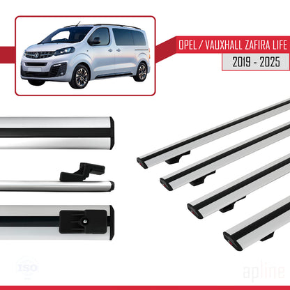 Compatible with Opel Zafira Life 2019-2025 BASIC Model Car Roof Rack Cross Bar Grey Aluminium 4 Bars