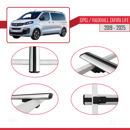 Compatible with Opel Zafira Life 2019-2025 BASIC Model Car Roof Rack Cross Bar Grey Aluminium 4 Bars