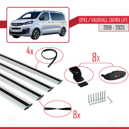 Compatible with Opel Zafira Life 2019-2025 BASIC Model Car Roof Rack Cross Bar Grey Aluminium 4 Bars