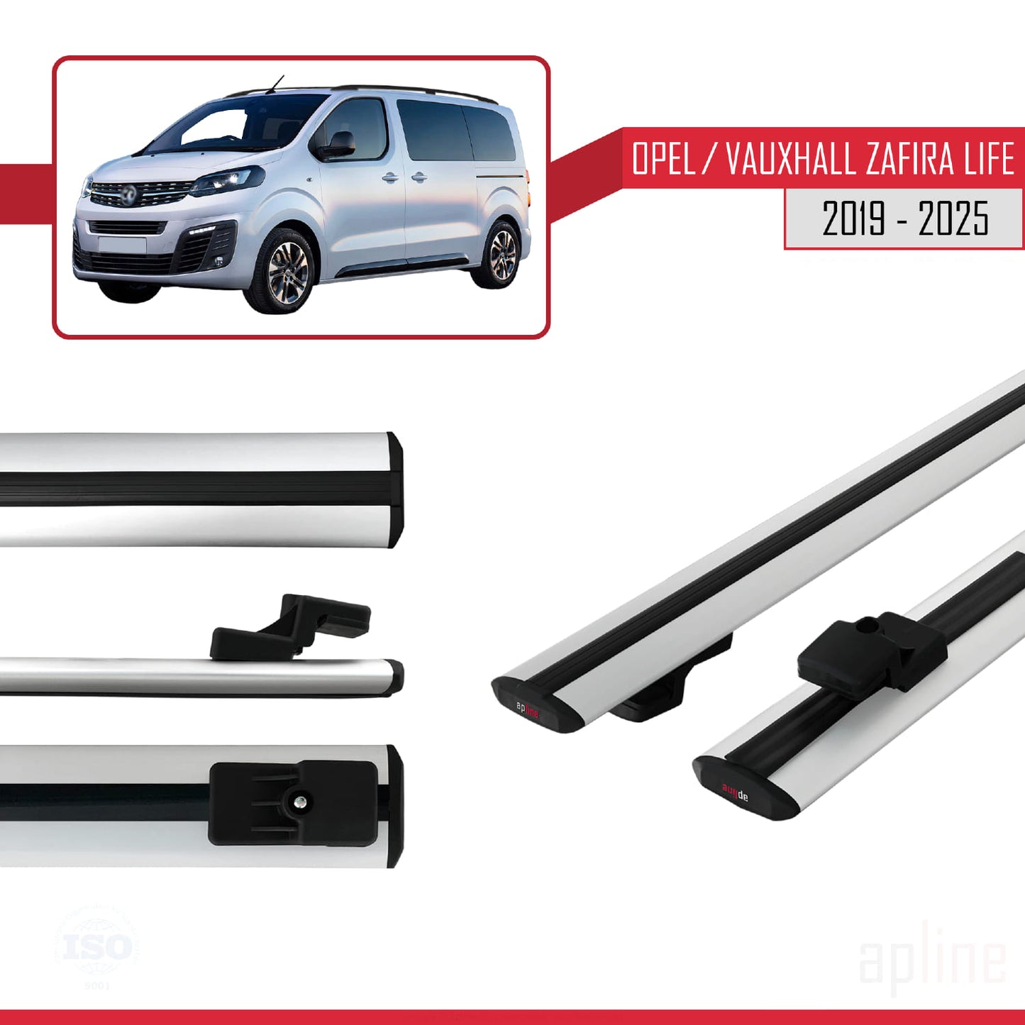 Compatible with Opel Zafira Life 2019-2025 BASIC Model Car Roof Rack Cross Bar Grey Aluminium 2 Bars