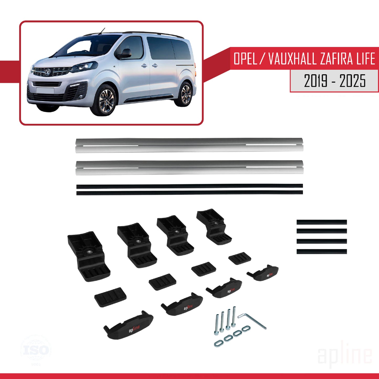 Compatible with Opel Zafira Life 2019-2025 BASIC Model Car Roof Rack Cross Bar Grey Aluminium 2 Bars