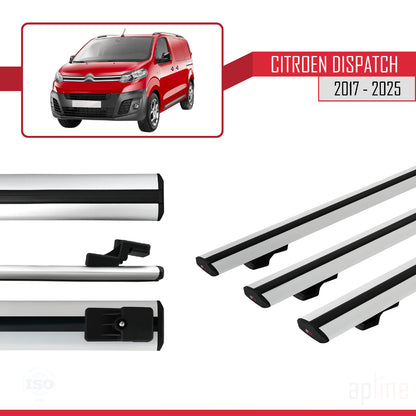 Compatible avec Citroen Dispatch (K0) 2017-2025 BASIC Model Barres de Toit Railing Porte-Bagages de Voiture Gris Aluminium 3 Barres
