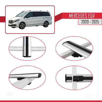 Compatible avec Mercedes EQV (W447) 2020-2025 BASIC Model Barres de Toit Railing Porte-Bagages de Voiture Gris Aluminium 2 Barres